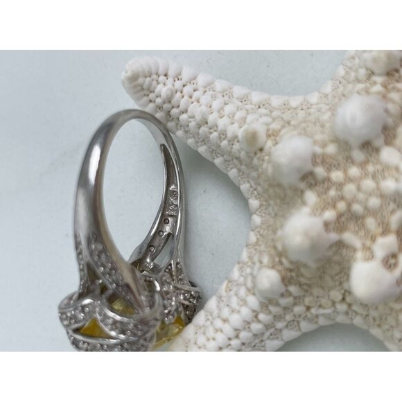 Sterling Silver Citrine & CZ Ring Size 6.5 Elegant Cocktail Bling East West Kay - Picture 6 of 8